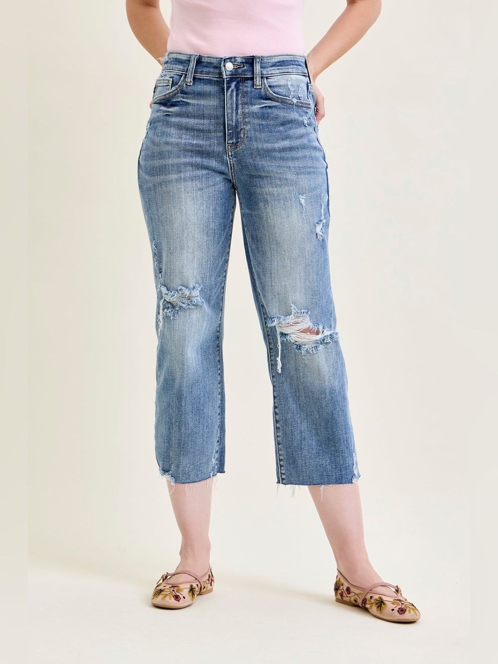 Judy Blue Dottie Distressed Crop Wide Leg Size 0 / 24